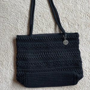 THE SAK-- black woven crochet tote bag